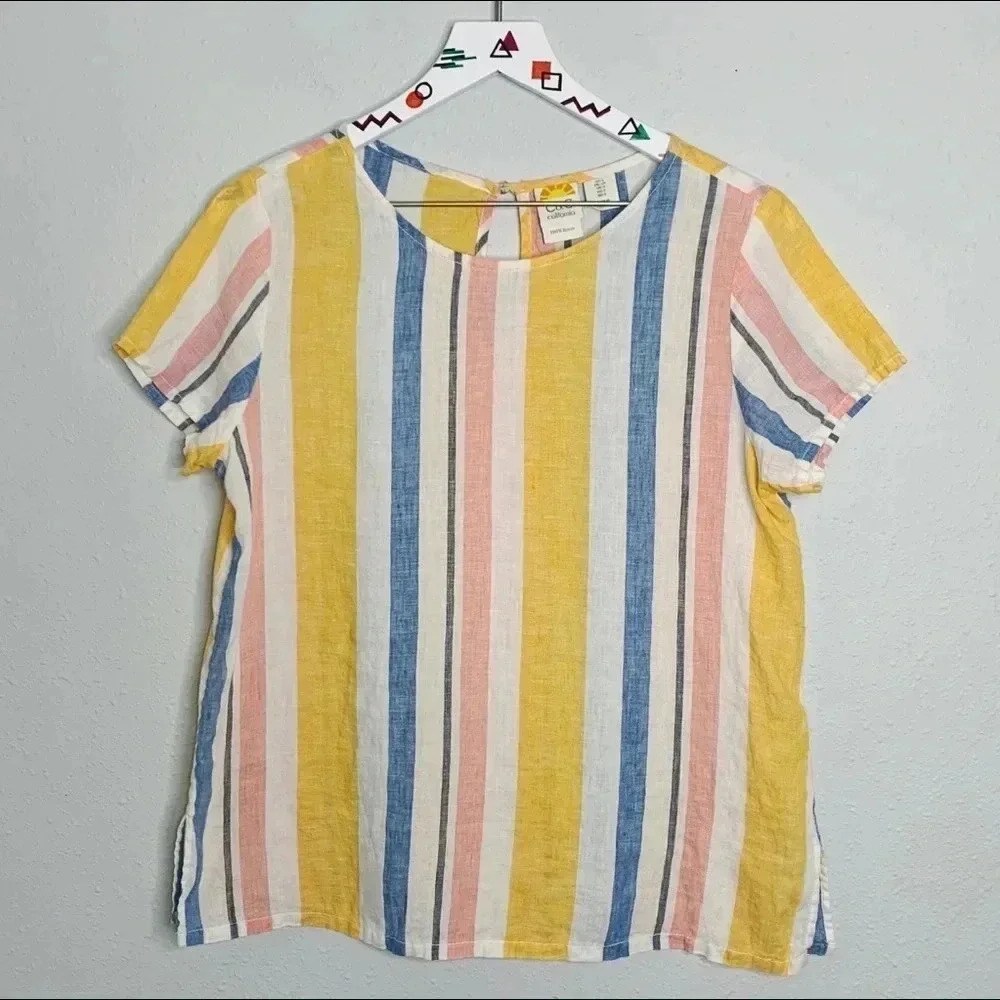C&C California Linen Striped Short Sleeve Top